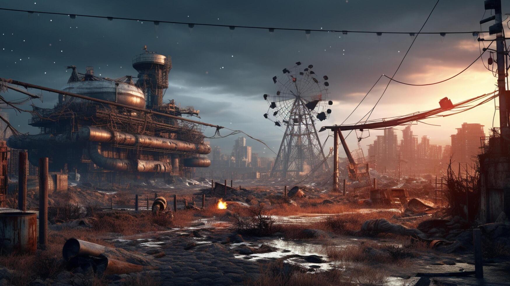 ai gegenereerd post apocalyptisch woestenijen spel achtergrond foto