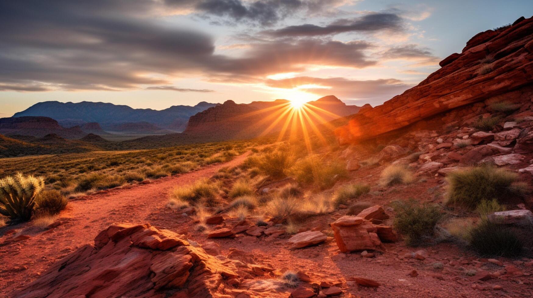 ai gegenereerd rood rots Ravijn Bij zonsopkomst landschap achtergrond foto