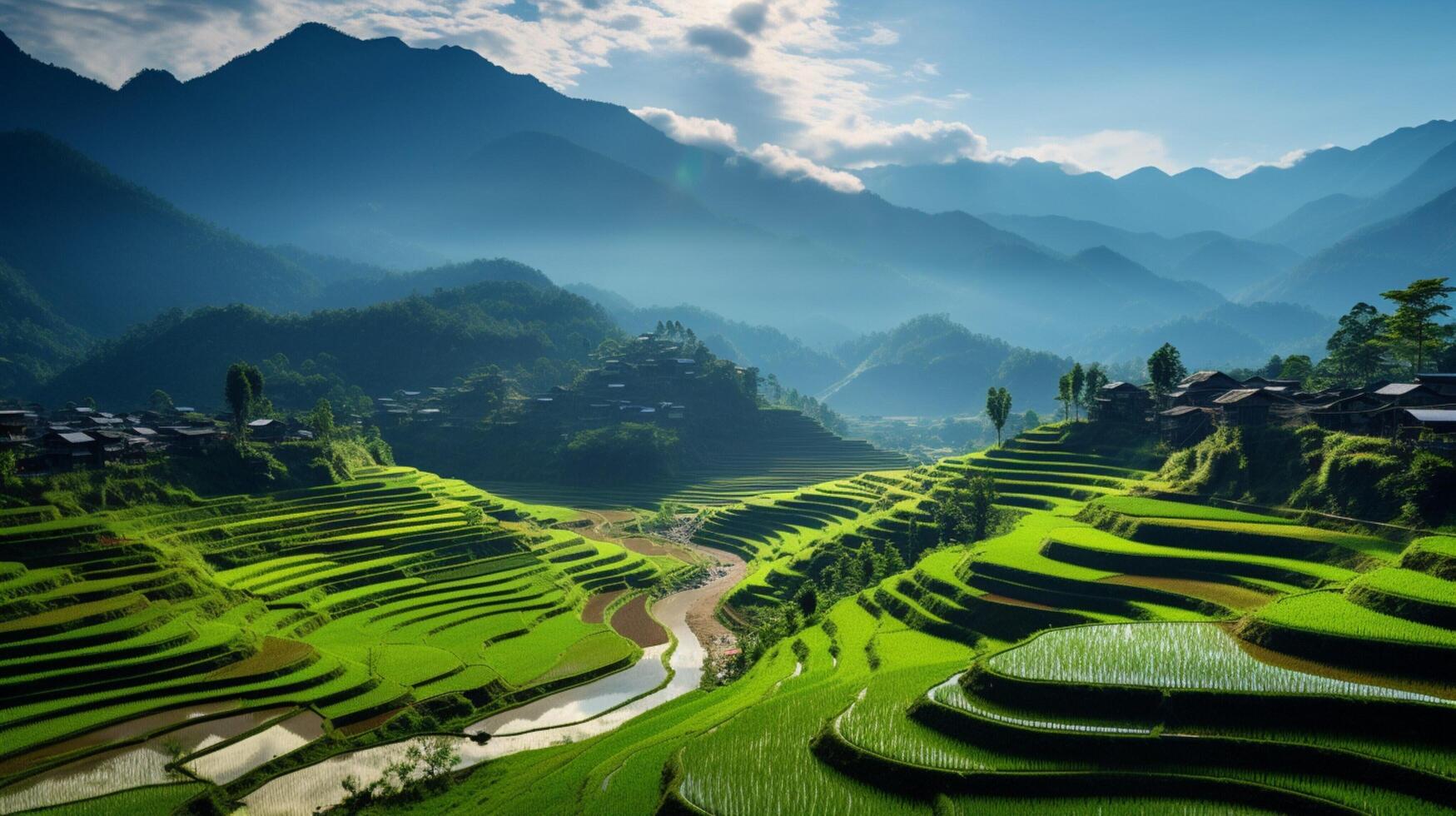 ai gegenereerd rijst- terrassen natuur achtergrond foto