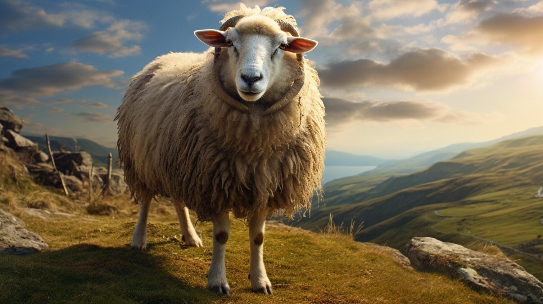 ai gegenereerd een schapen is staand in een veld- met andere schapen foto