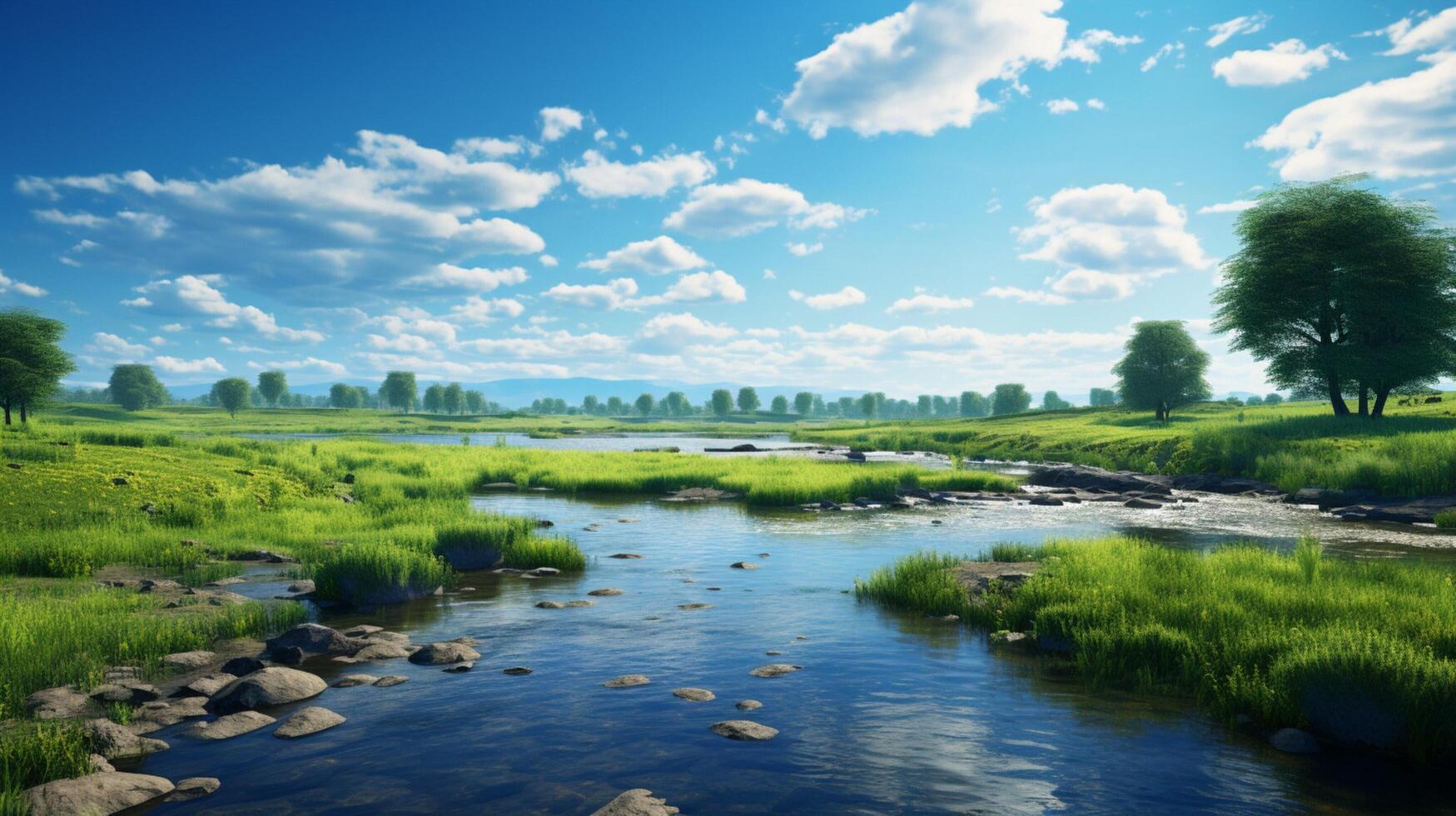 ai gegenereerd lucht met rivier- achtergrond foto