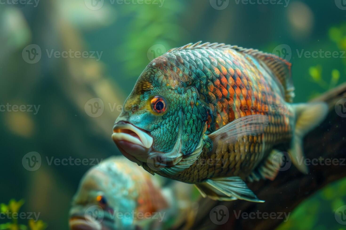 ai gegenereerd tilapia vis in een zoetwater milieu tonen aquacultuur en onderwater- marinier biologie foto