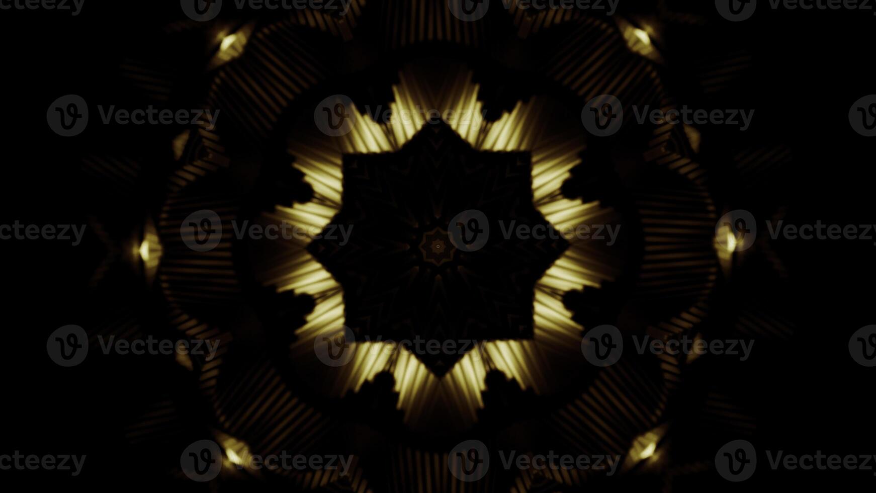 gouden vormen Aan zwart achtergrond, abstract voorwerpen. ontwerp. verspreiden en pulserend circulaire fractal sterren. foto