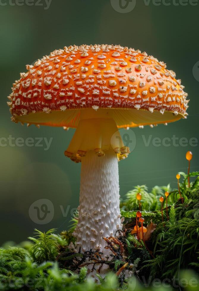 ai gegenereerd amanita muscaria is giftig paddestoel met rood hoed en wit vlekken foto