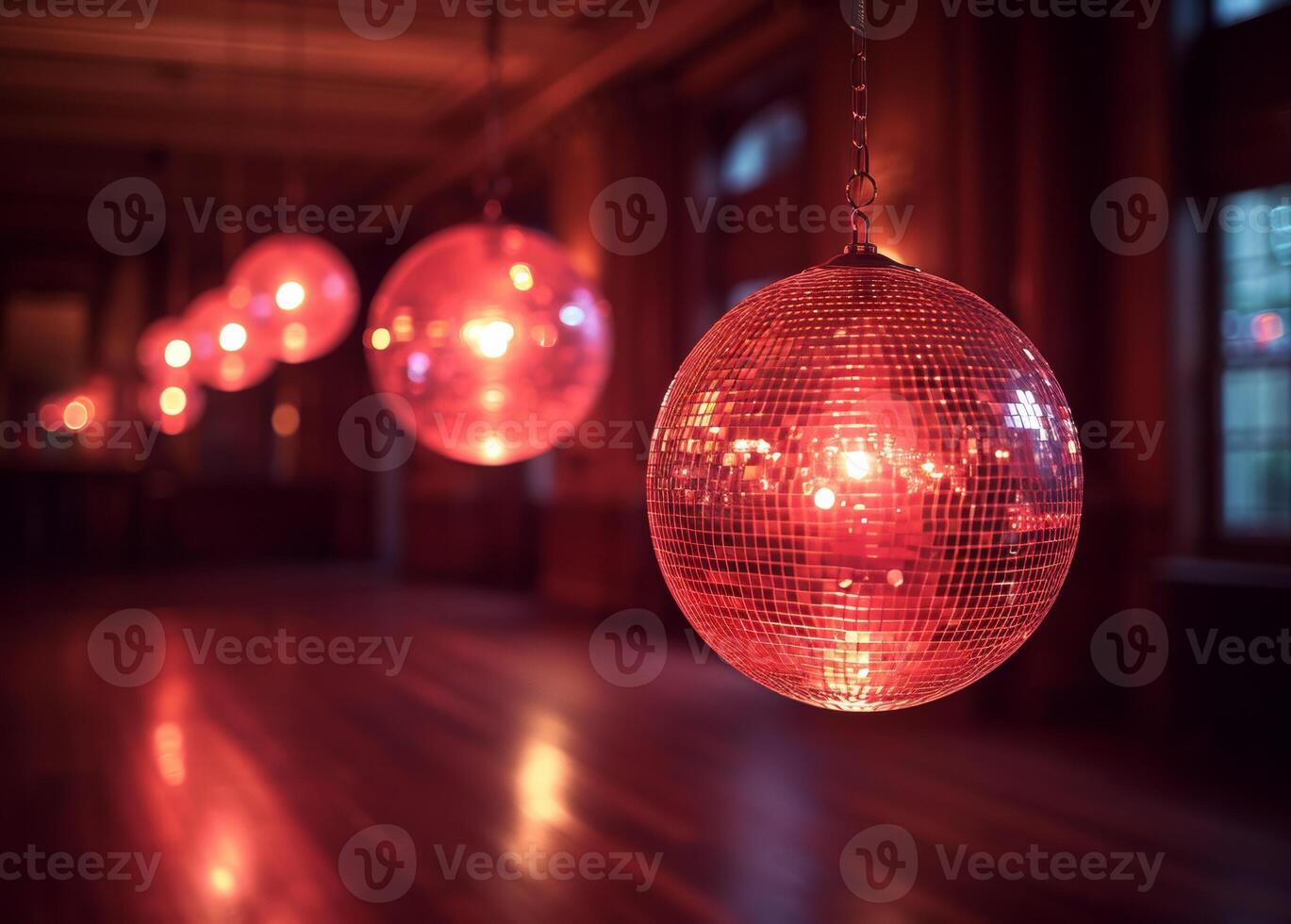 ai gegenereerd disco bal in nacht club. een spiegel disco bal Aan bokeh lichten achtergrond foto