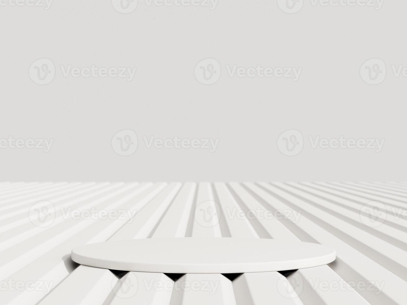 leeg podium of voetstuk Scherm Aan wit achtergrond met cilinder staan concept. blanco Product plank staand achtergrond. 3d weergave. foto