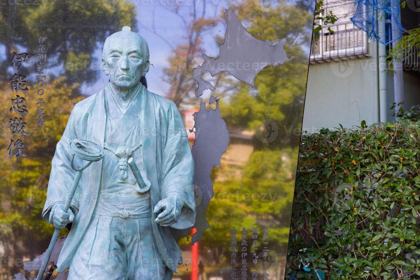 een Japans steen standbeeld Bij tomioka altaar met copyspace foto