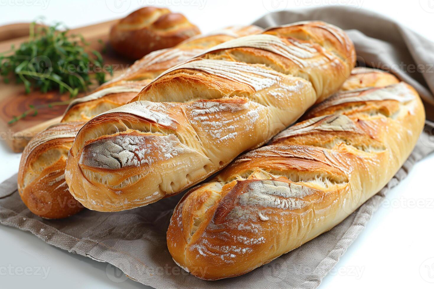 ai gegenereerd vers gebakken stokbrood Aan een tafel, detailopname foto