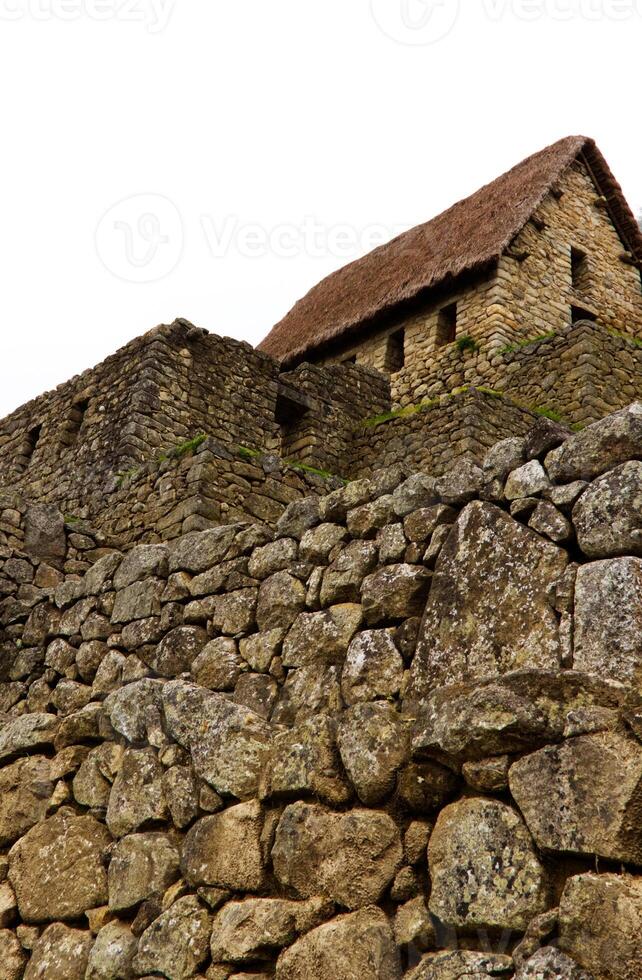 machu Picchu steen muren en hut detail Peru zuiden Amerika foto