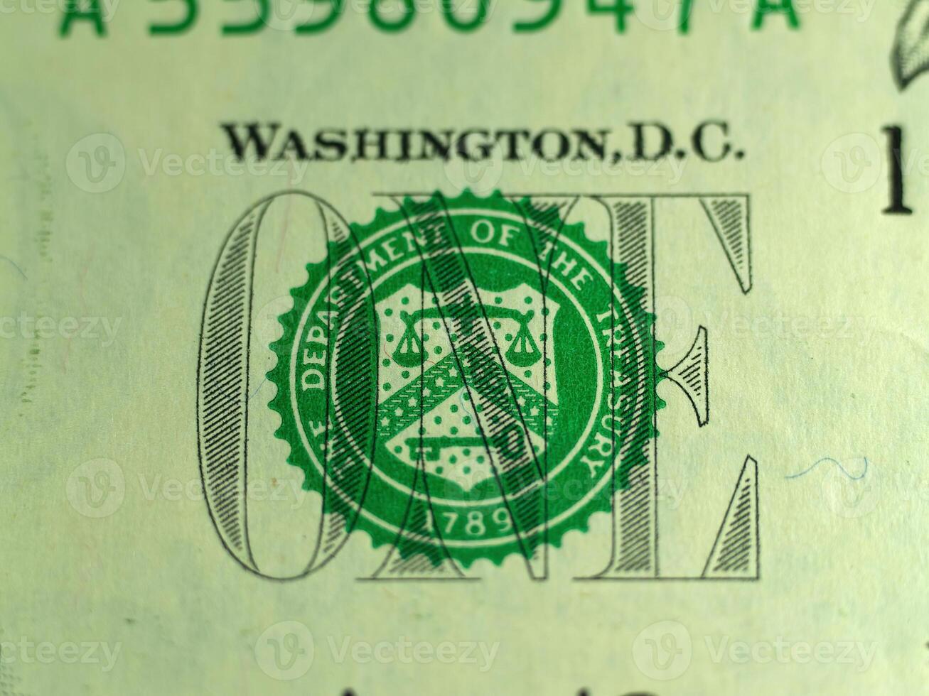 detailopname detail van Verenigde staten een dollar Bill schatkist zegel foto