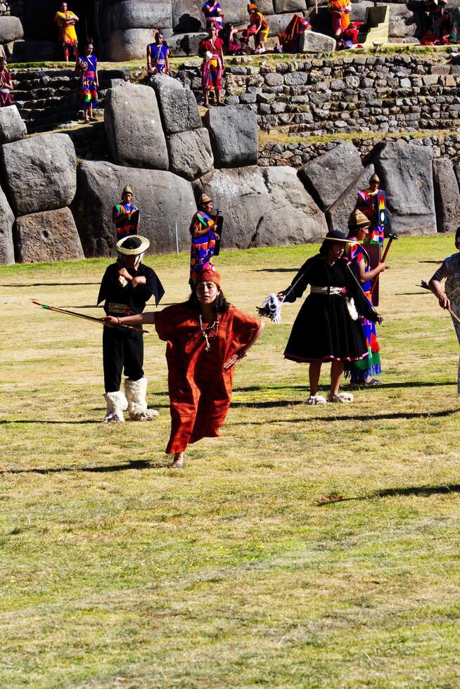 cusco, Peru, 2015 - inti straalmi festival zuiden Amerika mannen en Dames foto