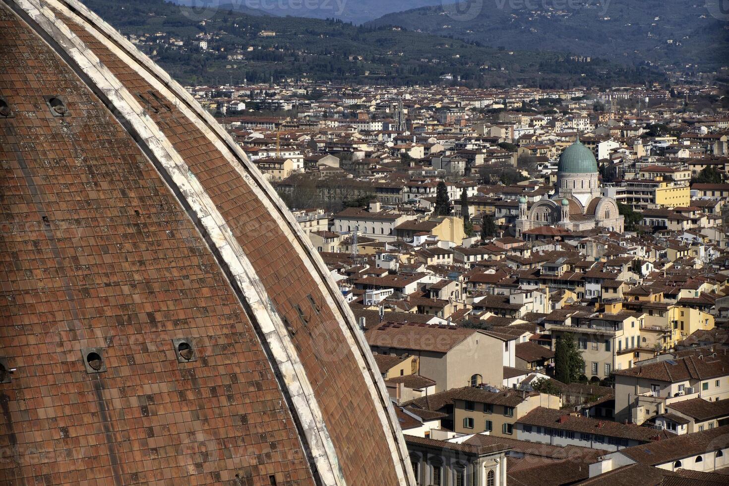 synagoge Florence antenne visie stadsgezicht van Giotto toren detail in de buurt kathedraal de kerstman Maria dei fiori, brunelleschi koepel Italië foto