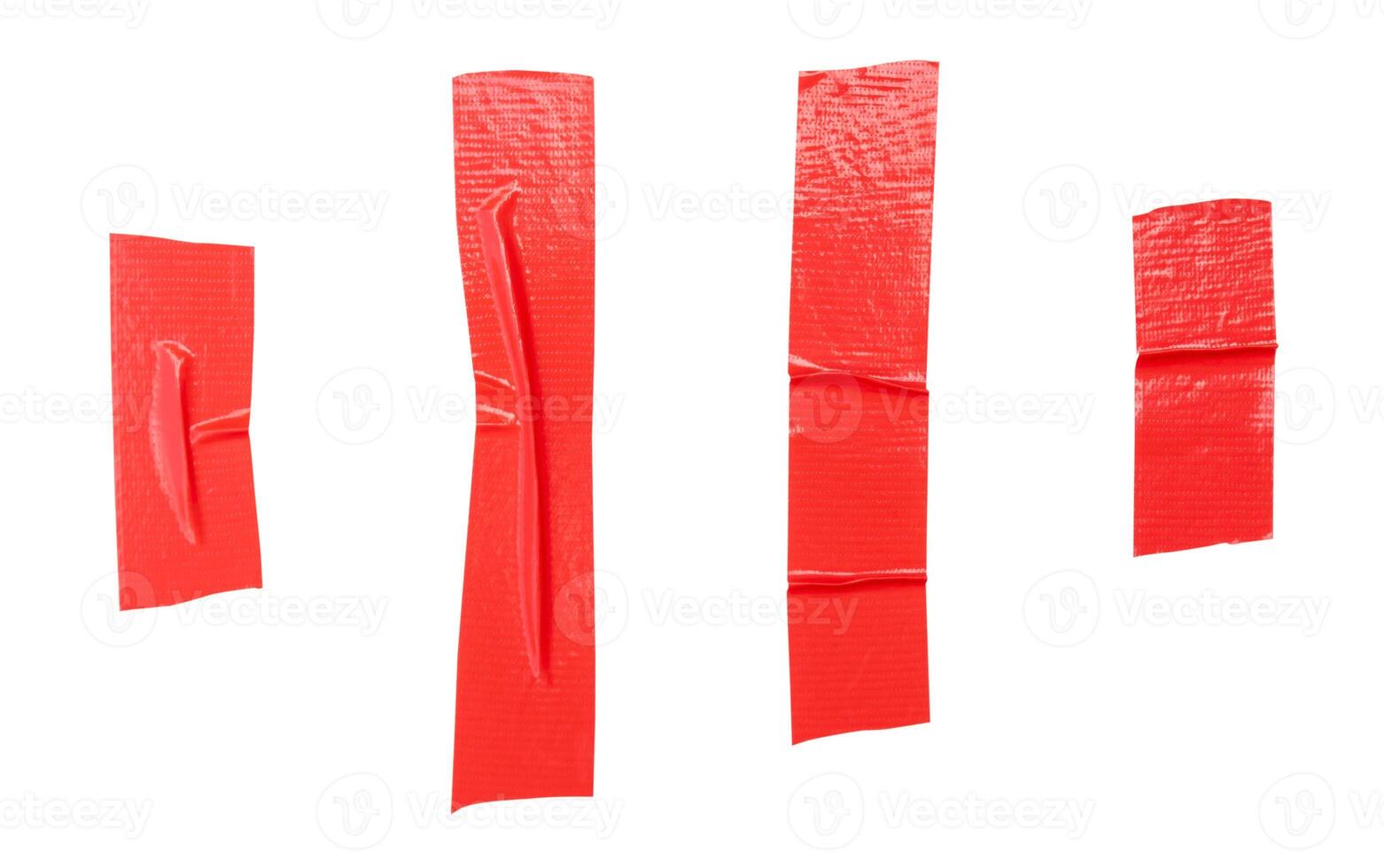 top visie reeks van rood Zelfklevend vinyl plakband of kleding plakband in strepen geïsoleerd Aan wit achtergrond met knipsel pad foto