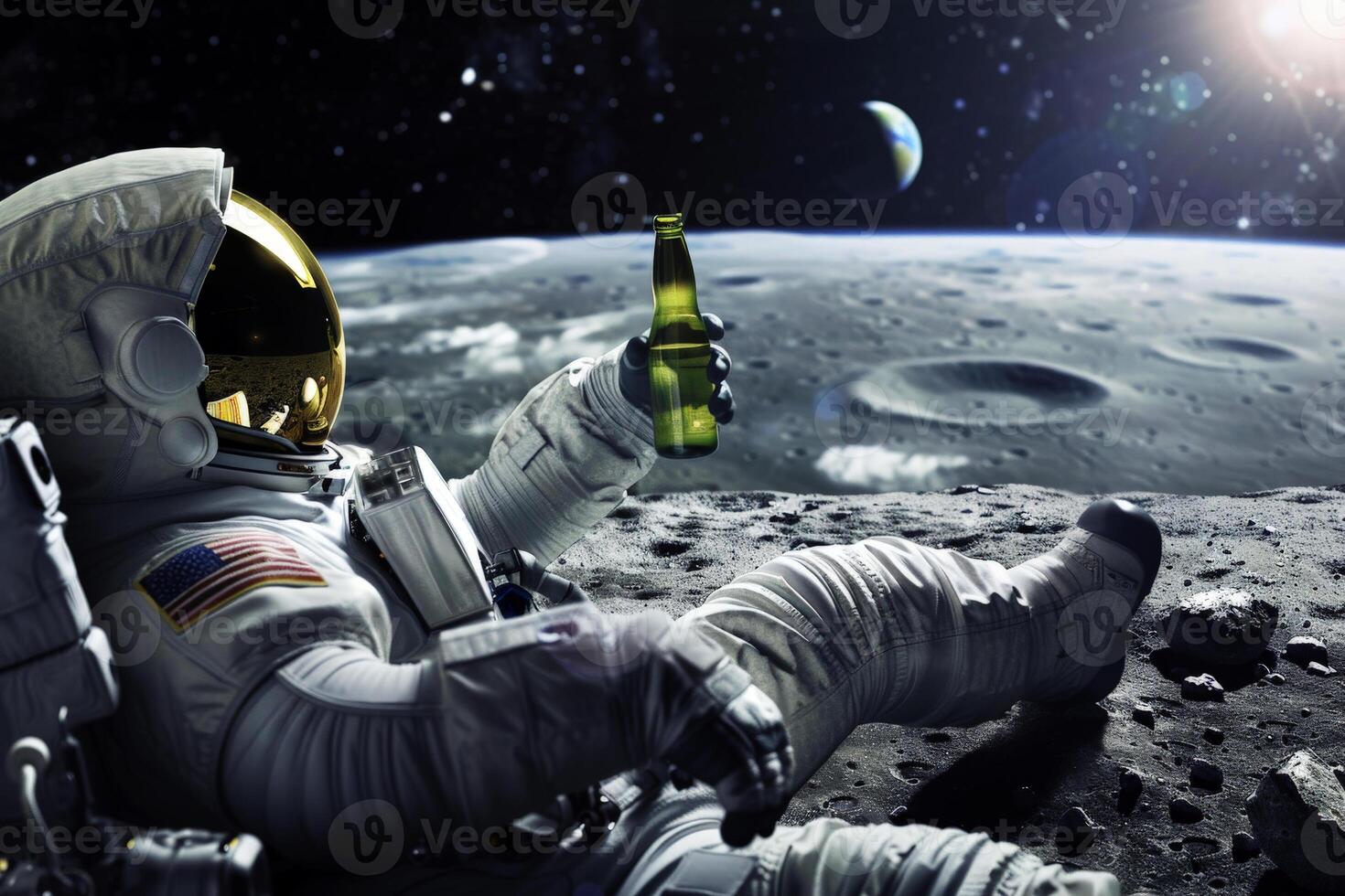 ai gegenereerd een astronaut drankjes sommige bier Aan de planeet. generatief ai. foto