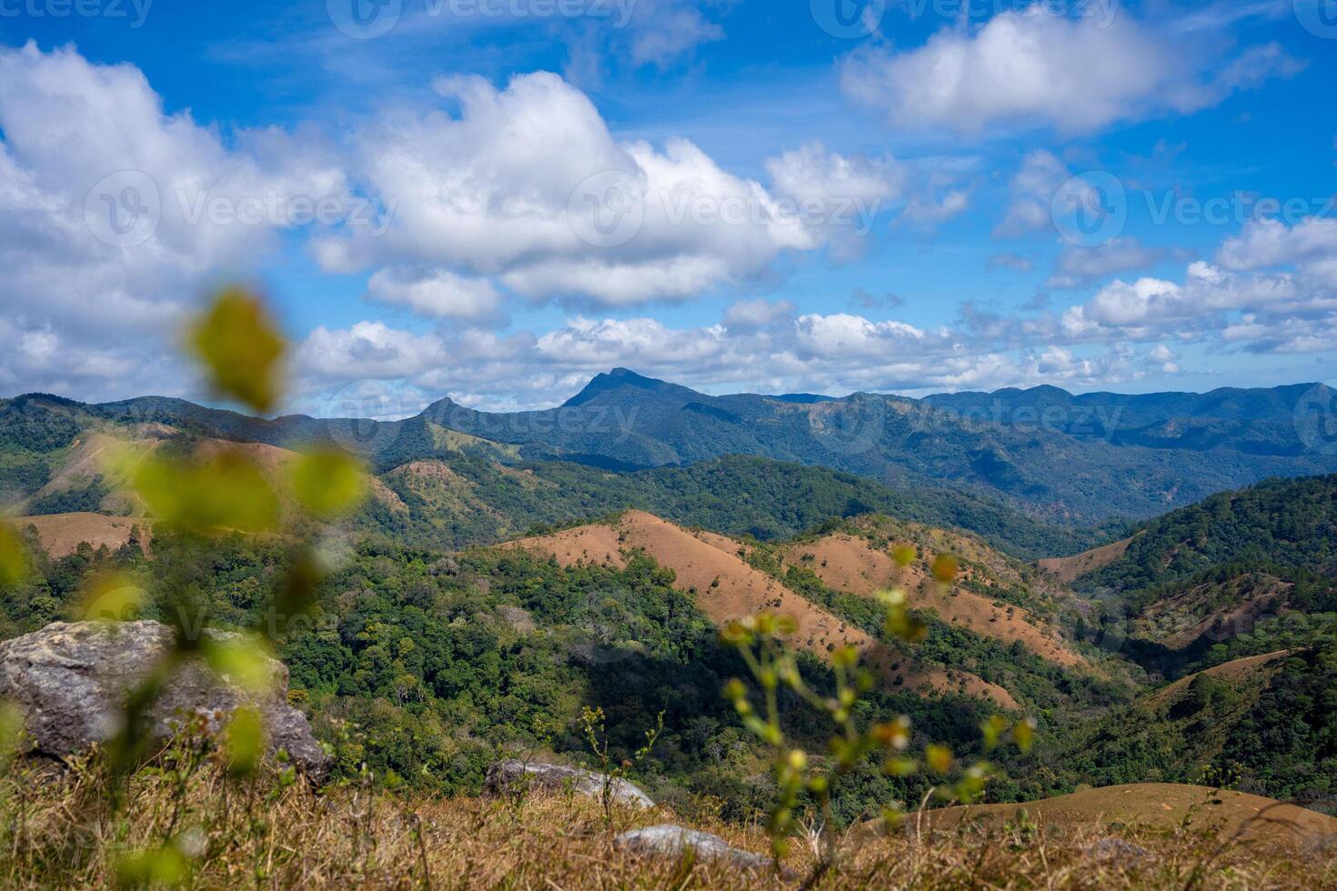 ta nang - phan mest route met mijlpaal tussen 3 provincies door gras heuvels en bossen in lied mao natuur reserveren foto