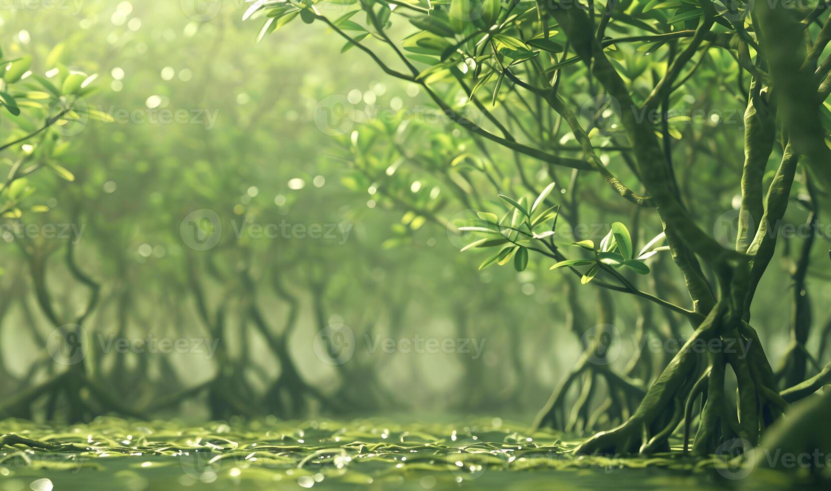 ai gegenereerd mangrove Woud achtergrond moeras Woud achtergrond mangrove bomen mangroven boom water Woud achtergrond foto