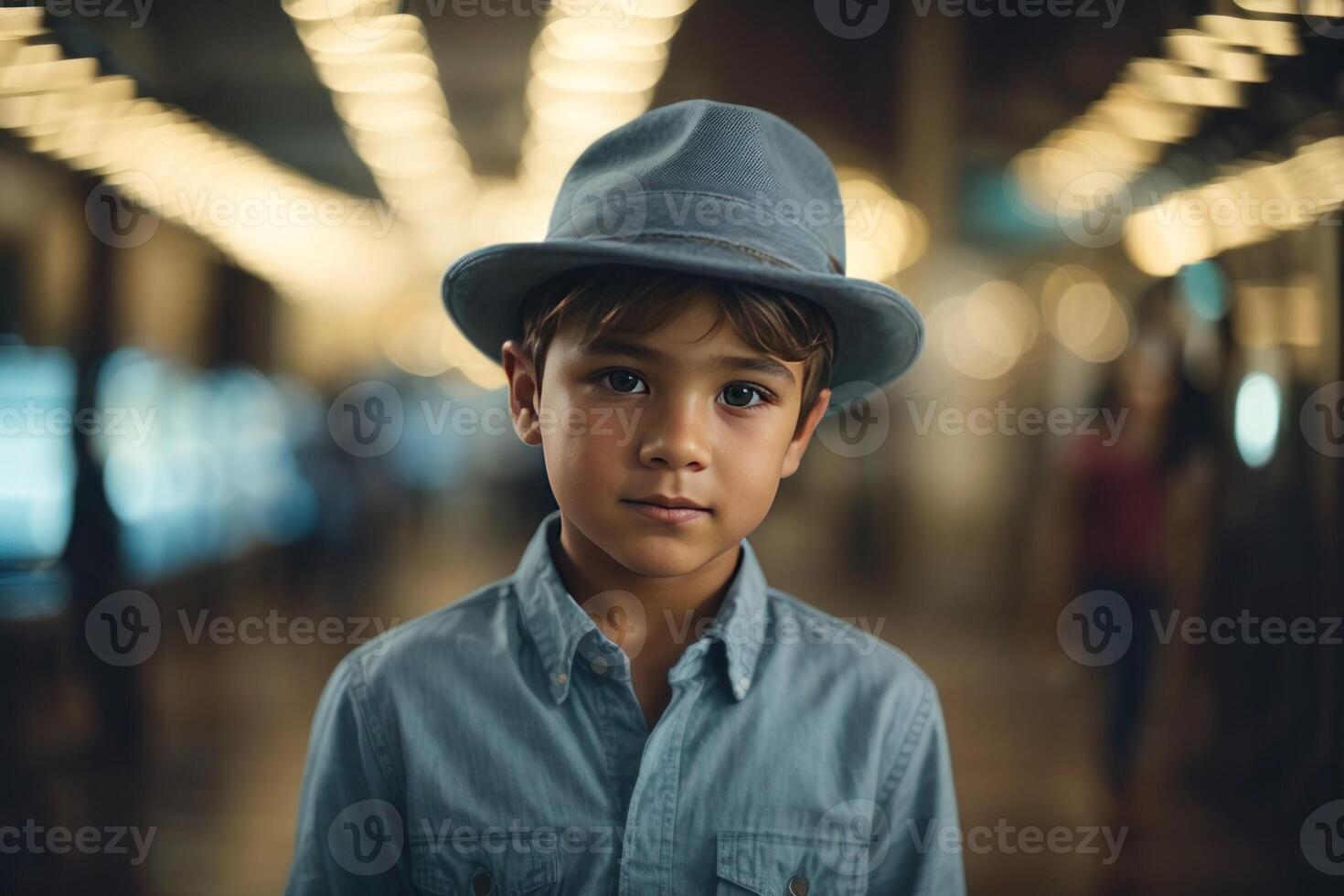 ai gegenereerd jongen in een hoed vervelend jeans foto