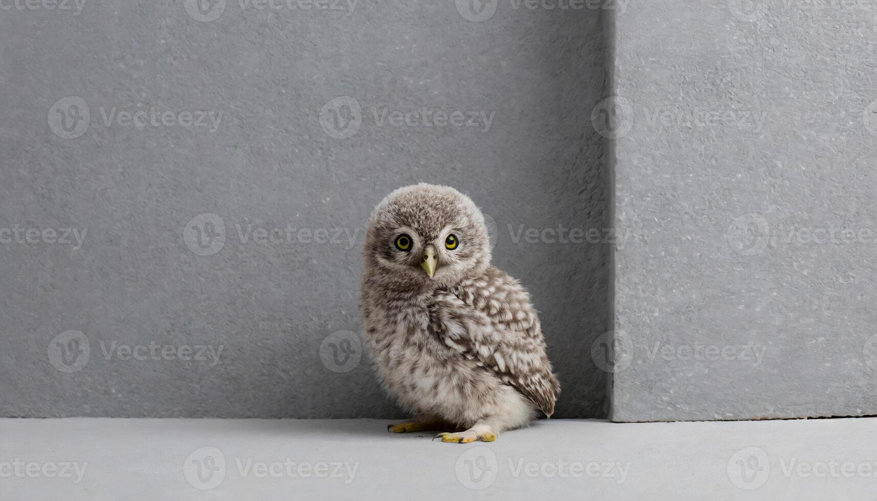 ai gegenereerd baby grijs owlet in de grijs hoek, minimalisme gegenereerd beeld foto