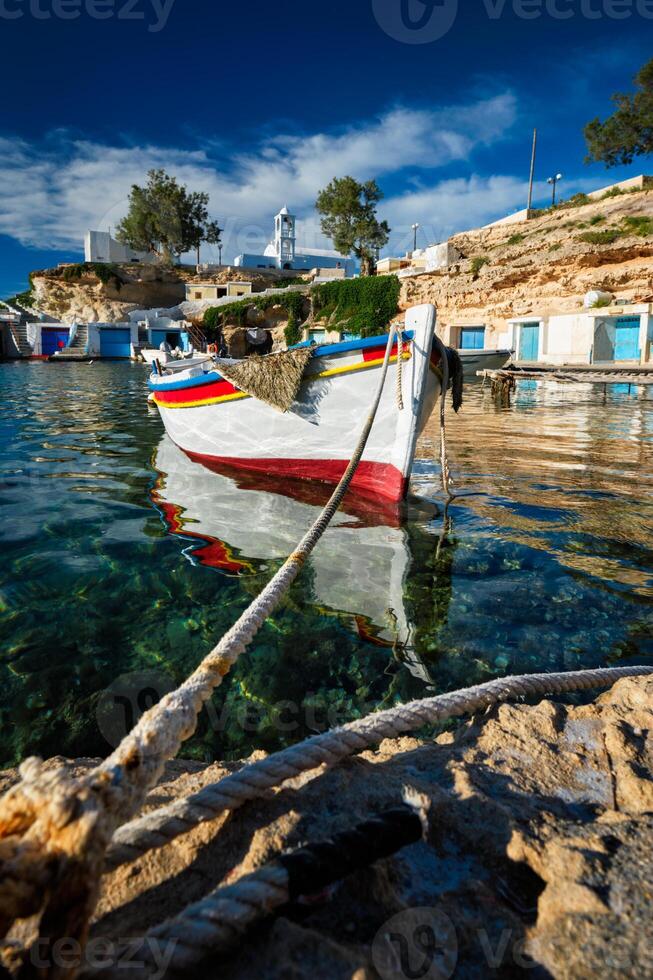 visvangst boten in haven in visvangst dorp van mandrakia, milos eiland, Griekenland foto