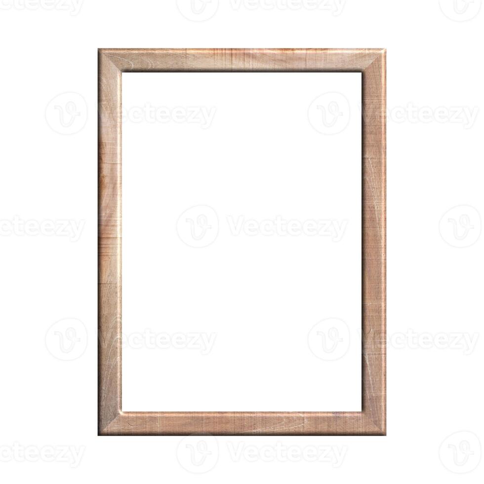 houten kader met geïsoleerd wit achtergrond. voorkant visie van klassiek houten kader. voor a4 beeld of tekst. foto
