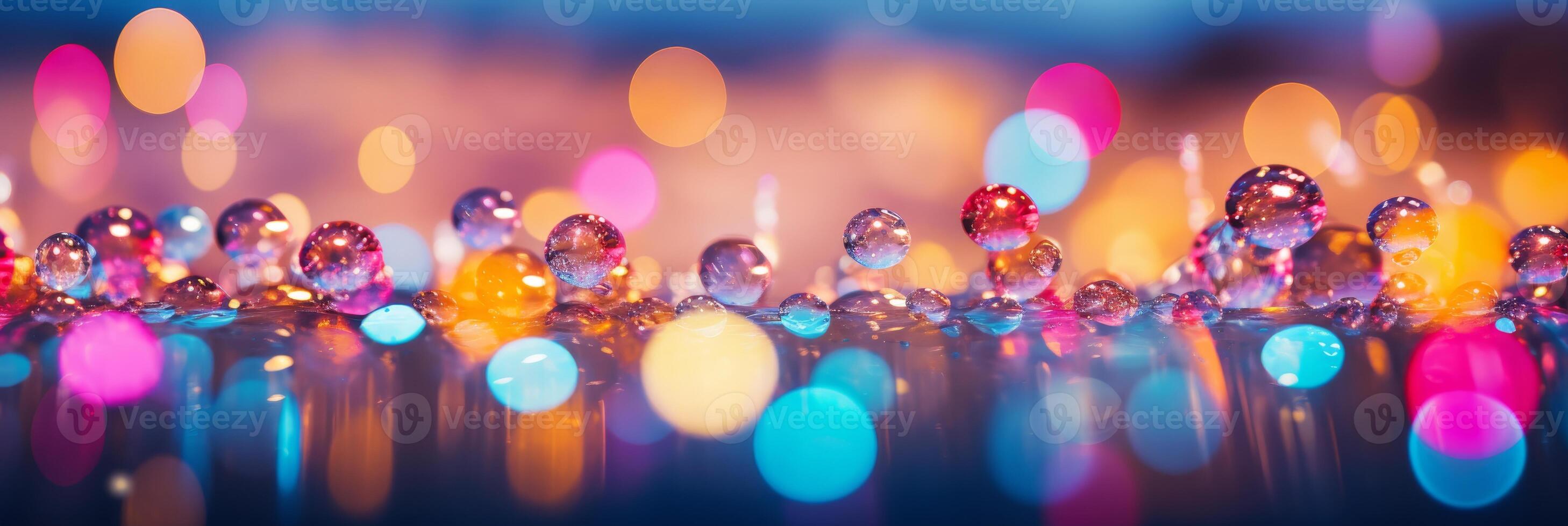 ai gegenereerd feestelijk Kerstmis boom lichten. levendig bokeh cirkels sprankelend in vakantie pracht. banier foto