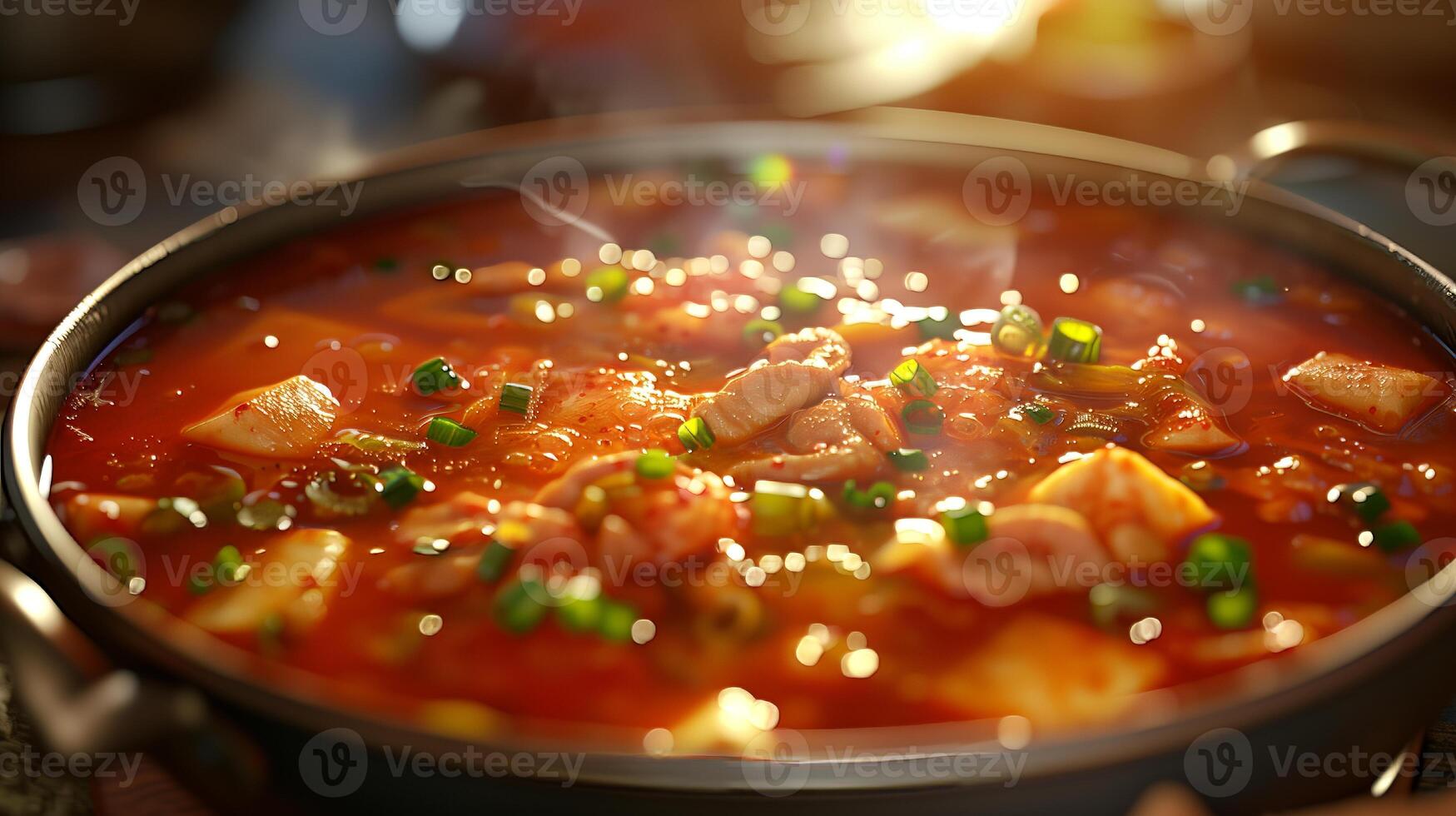 ai gegenereerd traditioneel Koreaans voedsel. kom van heet pittig Kimchi jjigae. gegenereerd door kunstmatig intelligentie. foto