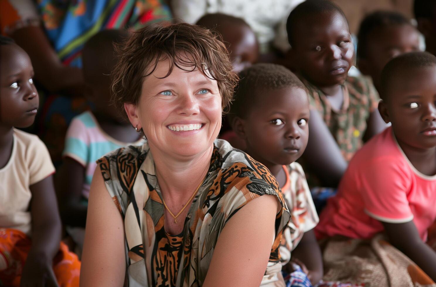 ai gegenereerd filantroop met Afrikaanse kinderen foto