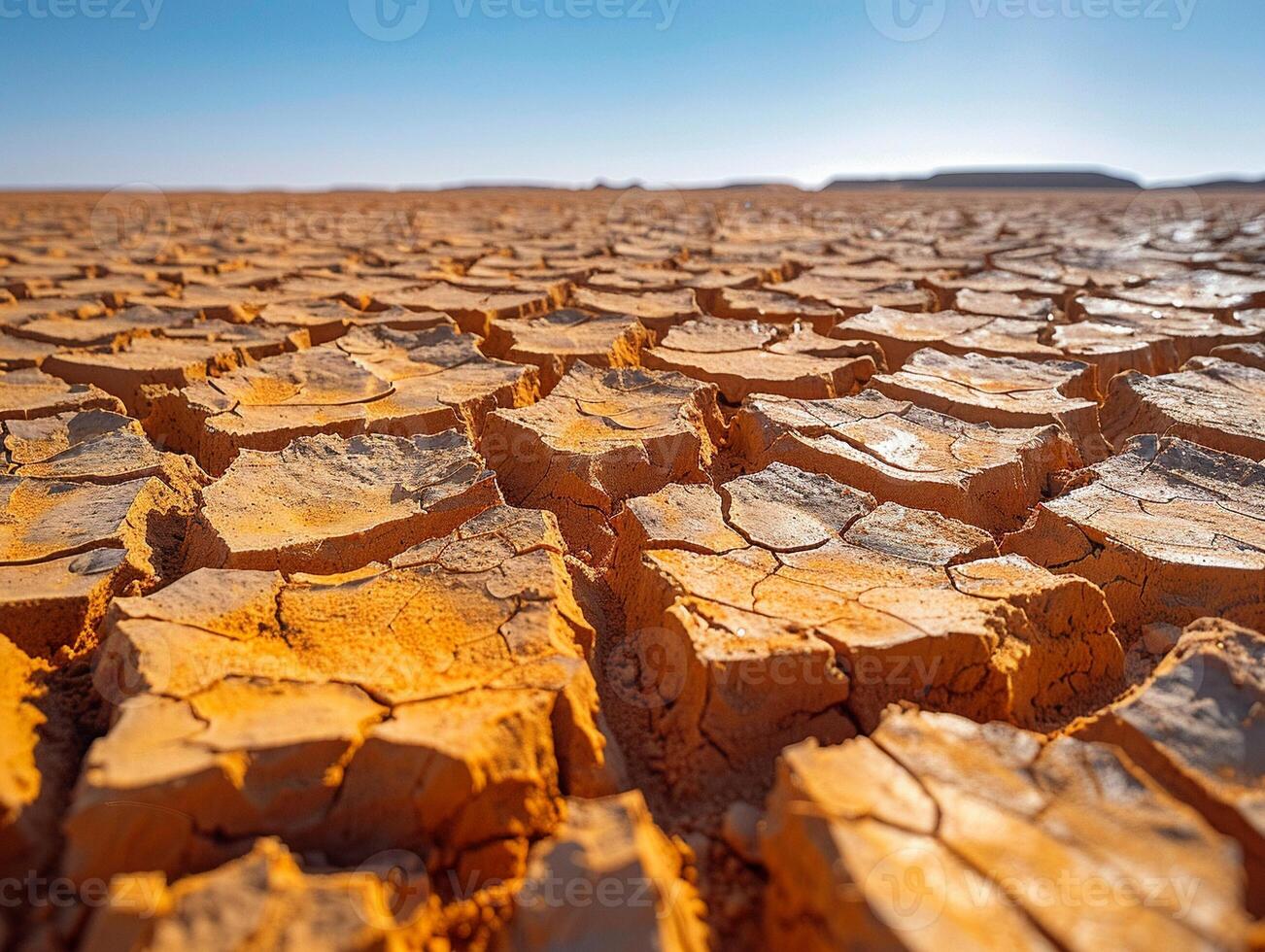 ai gegenereerd gebarsten droog aarde structuur in woestijn foto