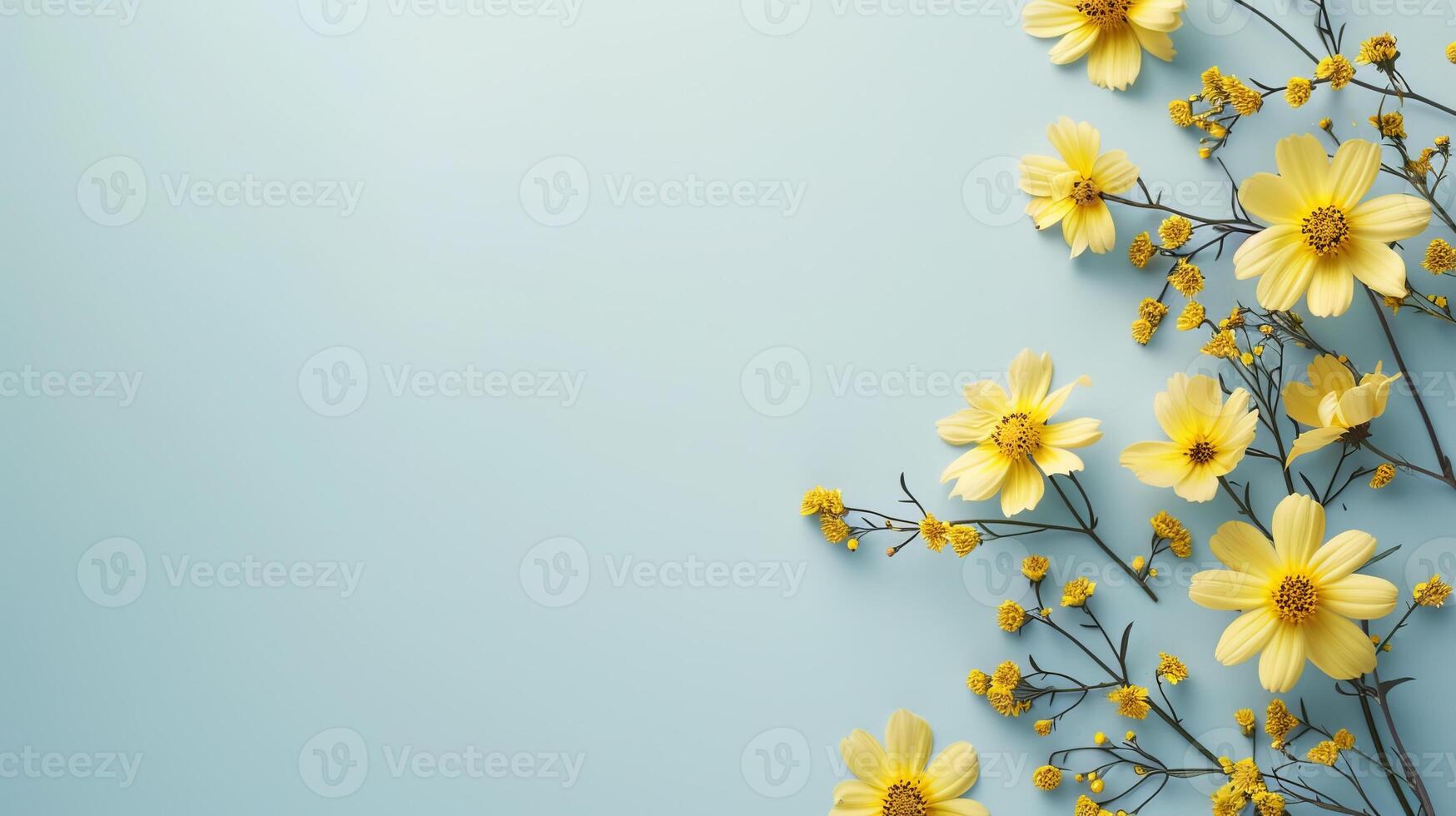 ai gegenereerd geel bloemen top visie, bloemen achtergrond, vrij ruimte foto