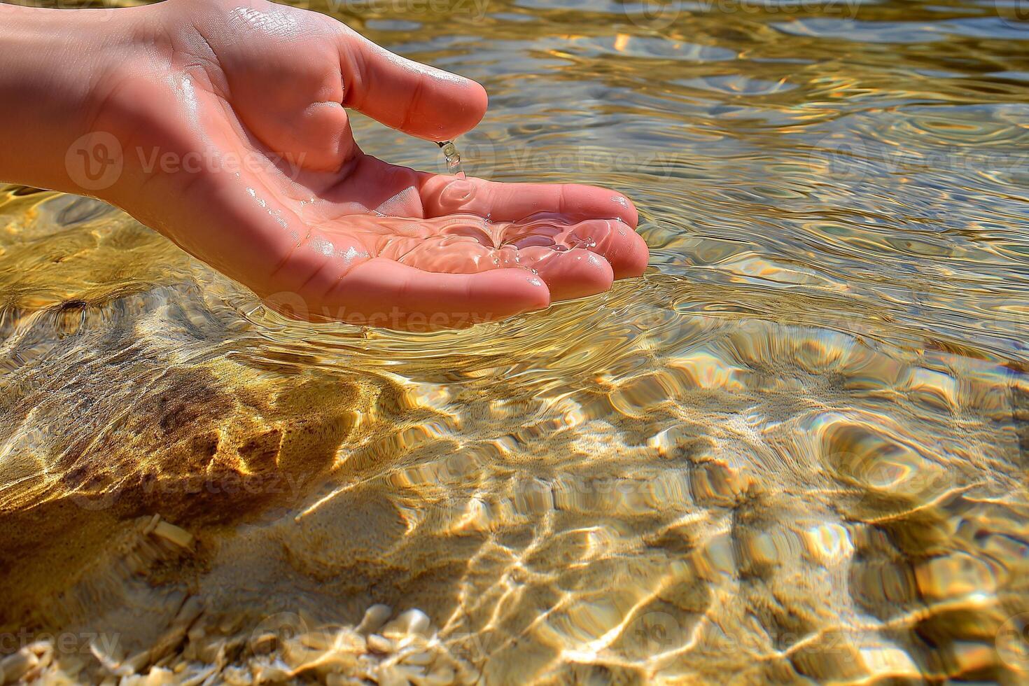 ai gegenereerd teder wisselwerking van menselijk tintje en kristal Doorzichtig water foto