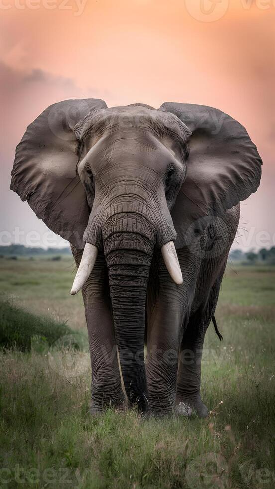 ai gegenereerd visie van een olifant, dieren in het wild fotografie, natuurlijk leefgebied foto verticaal mobiel behang