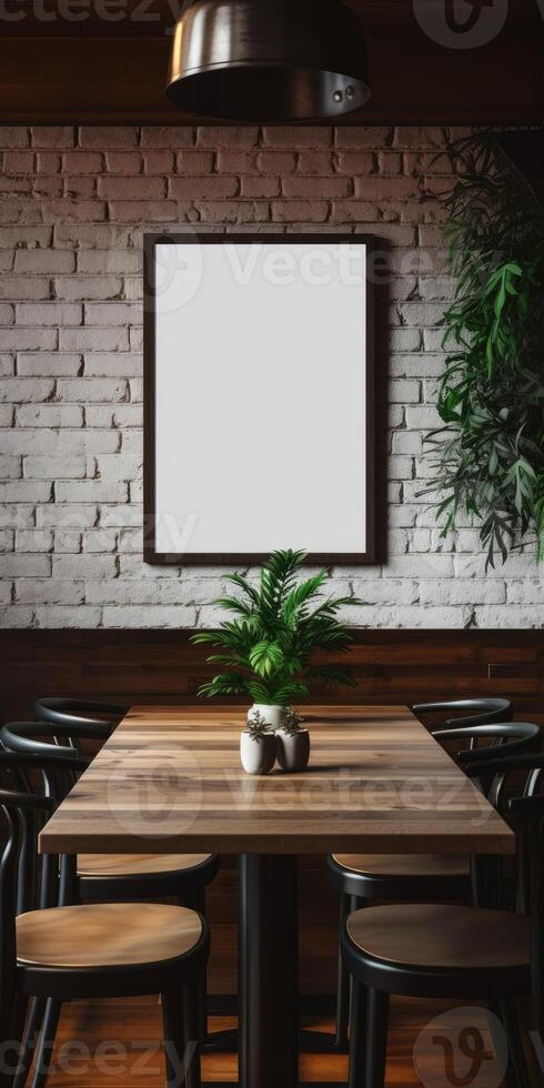 ai gegenereerd ruimte voor uw tekst of advertentie. mockup Aan steen muur in een restaurant. generatief ai foto