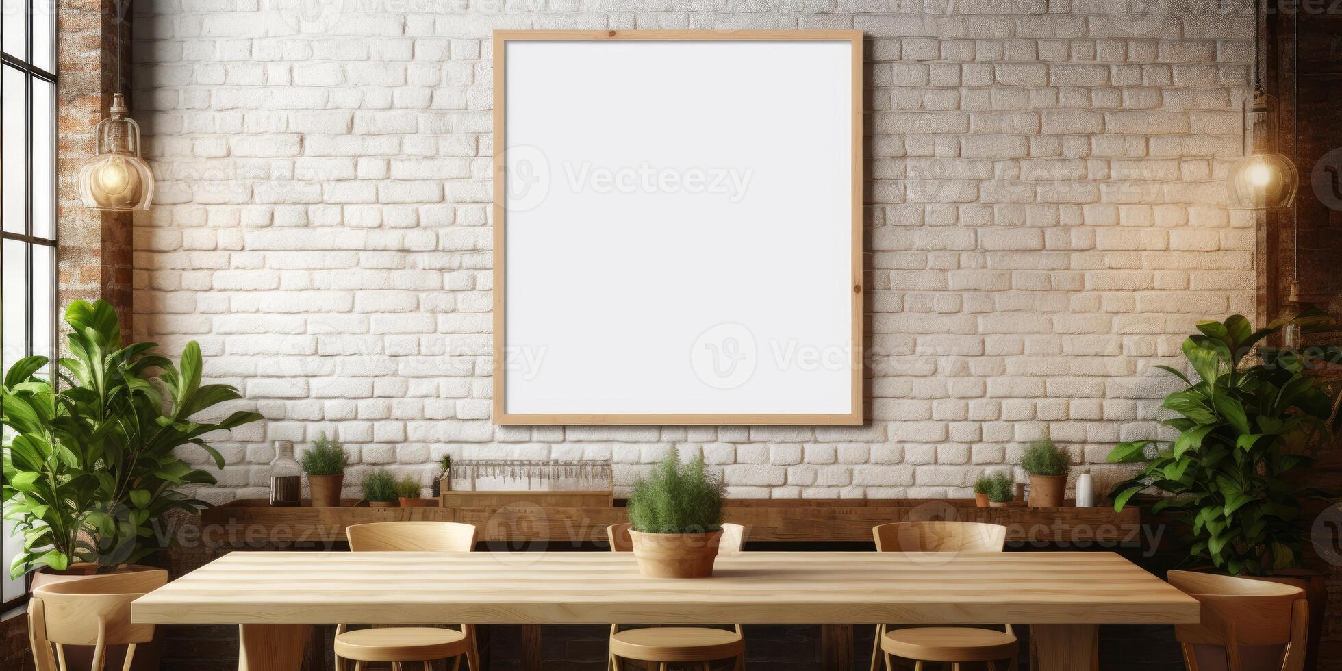 ai gegenereerd ruimte voor uw tekst of advertentie. mockup Aan steen muur in een restaurant. generatief ai foto