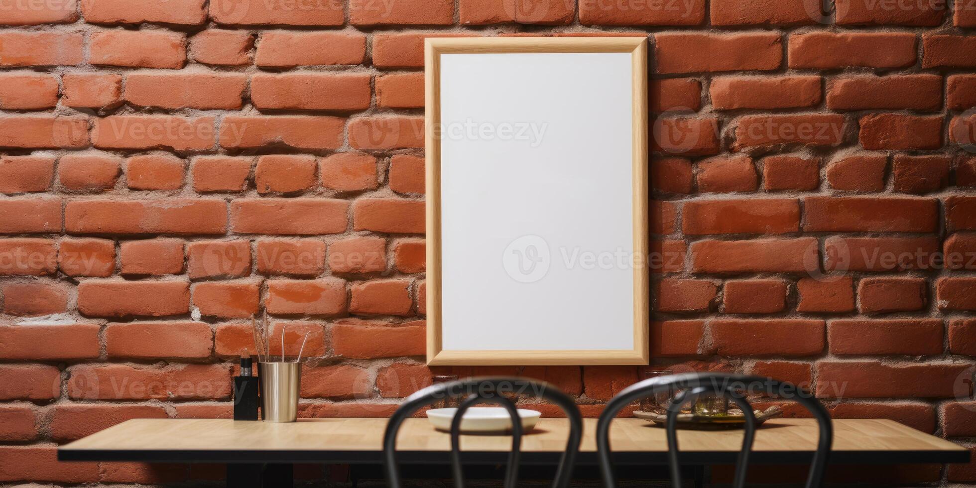 ai gegenereerd ruimte voor uw tekst of advertentie. mockup Aan steen muur in een restaurant. generatief ai foto