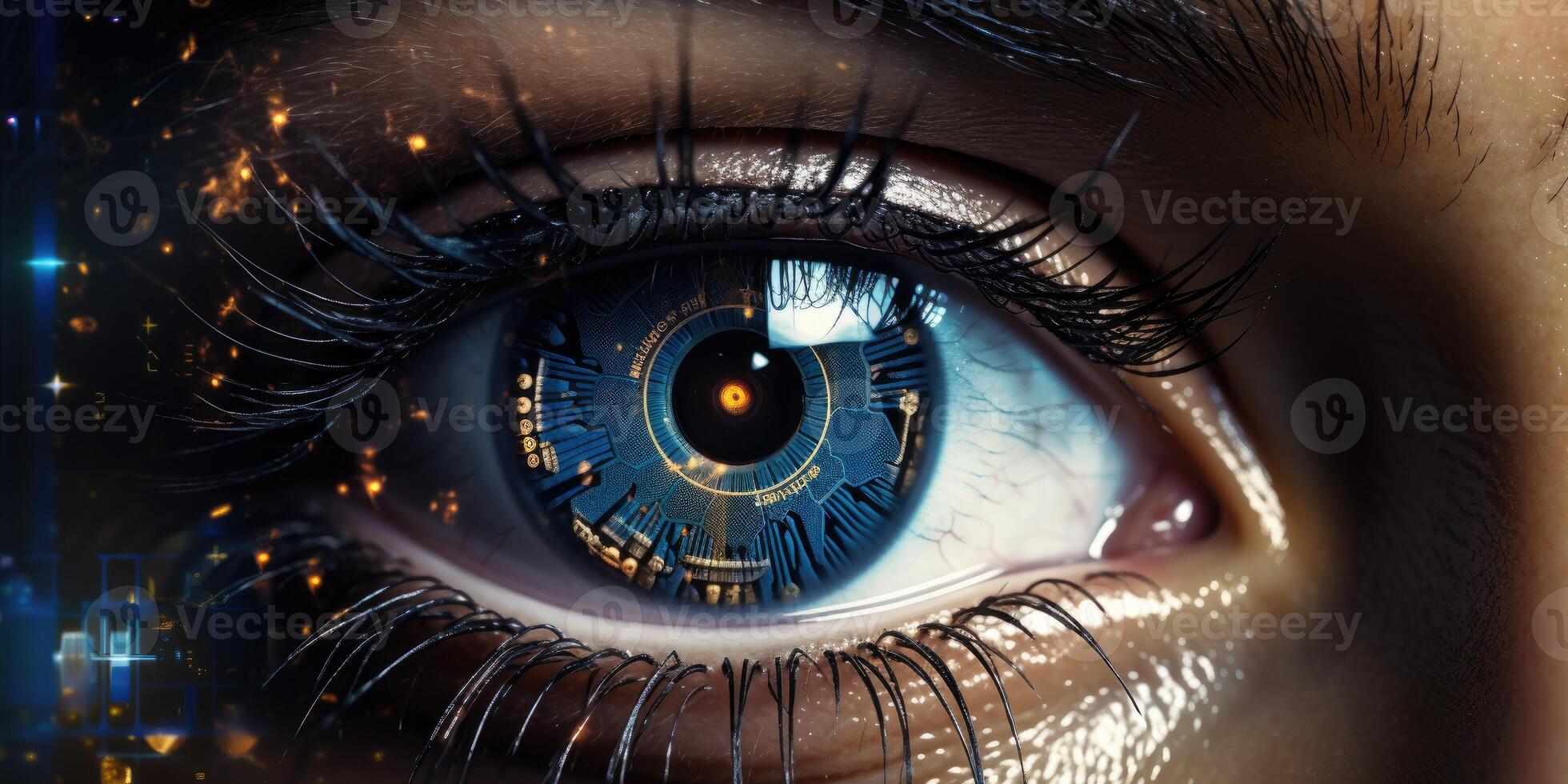ai gegenereerd tweedimensionaal beeld van een vrouw oog. reflectie in de ogen van een meisje. generatief ai foto