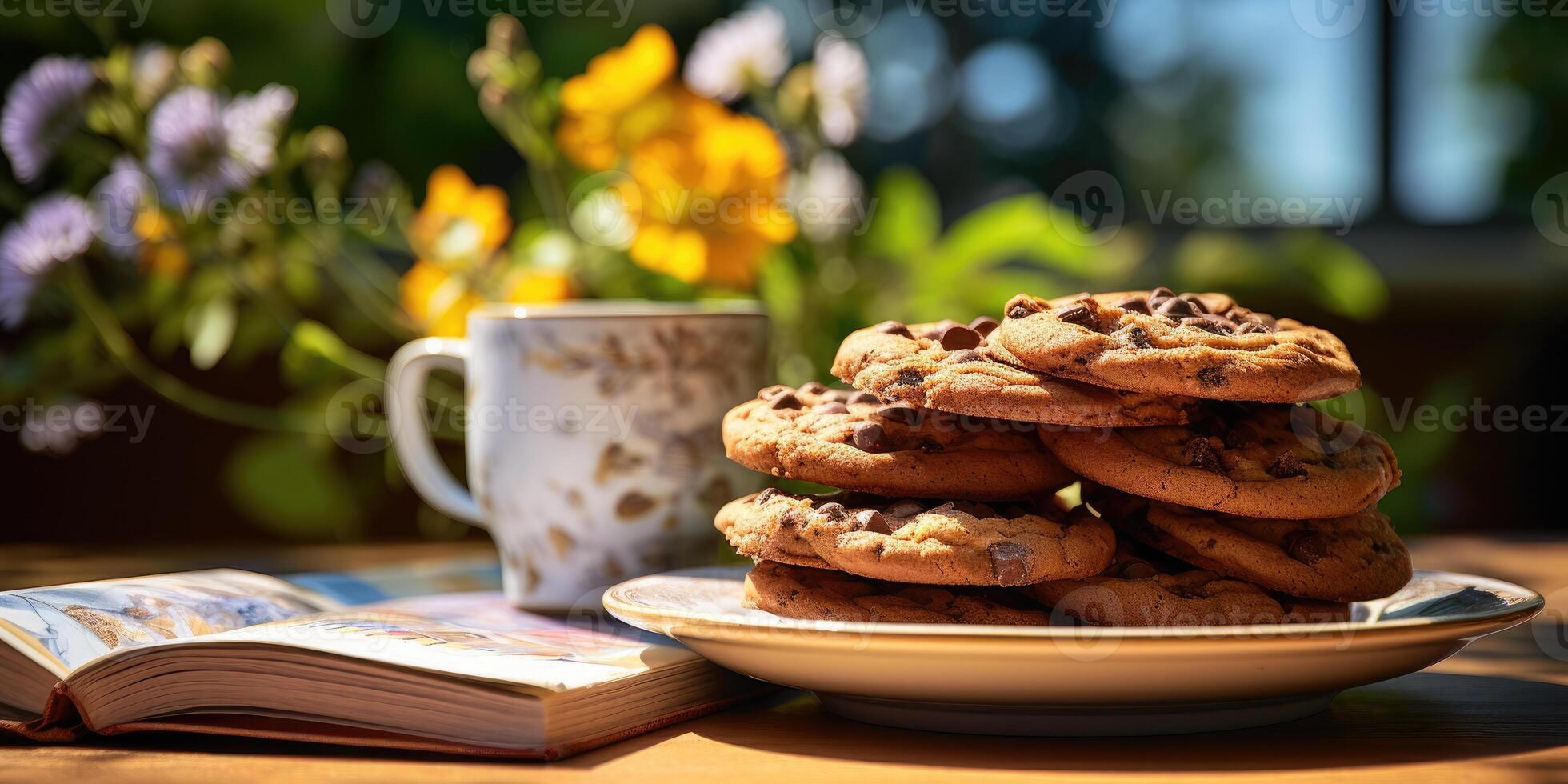 ai gegenereerd chocola chips koekjes met selectief focus. generatief ai foto