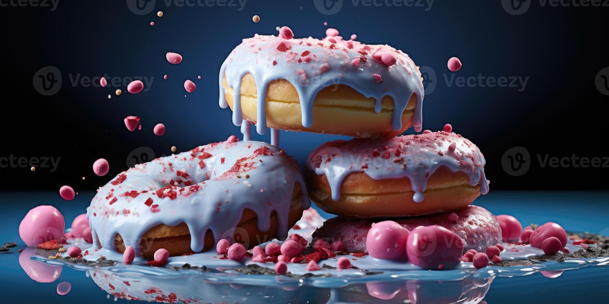 ai gegenereerd smakelijk en zoet donuts, blauw hagelslag, ruimte voor tekst. generatief ai foto