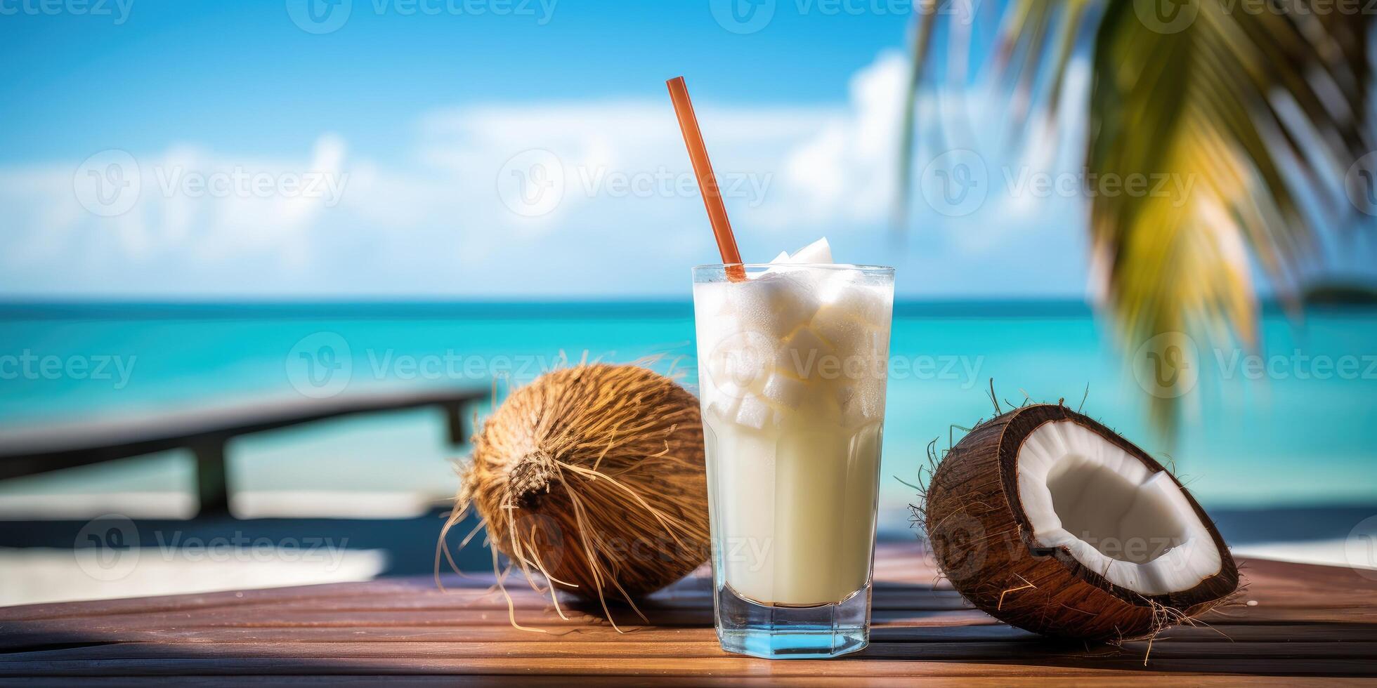 ai gegenereerd cocktail Aan de strand of oceaan. drinken met ijs en kokosnoot. generatief ai foto