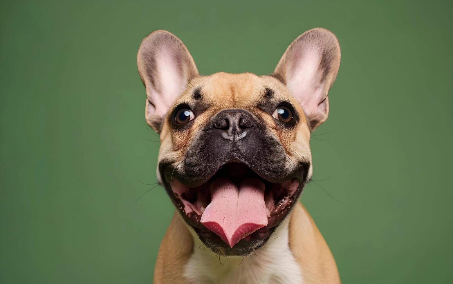 Frans bulldog hond dat heeft geopend haar mond en stokjes uit haar tong foto