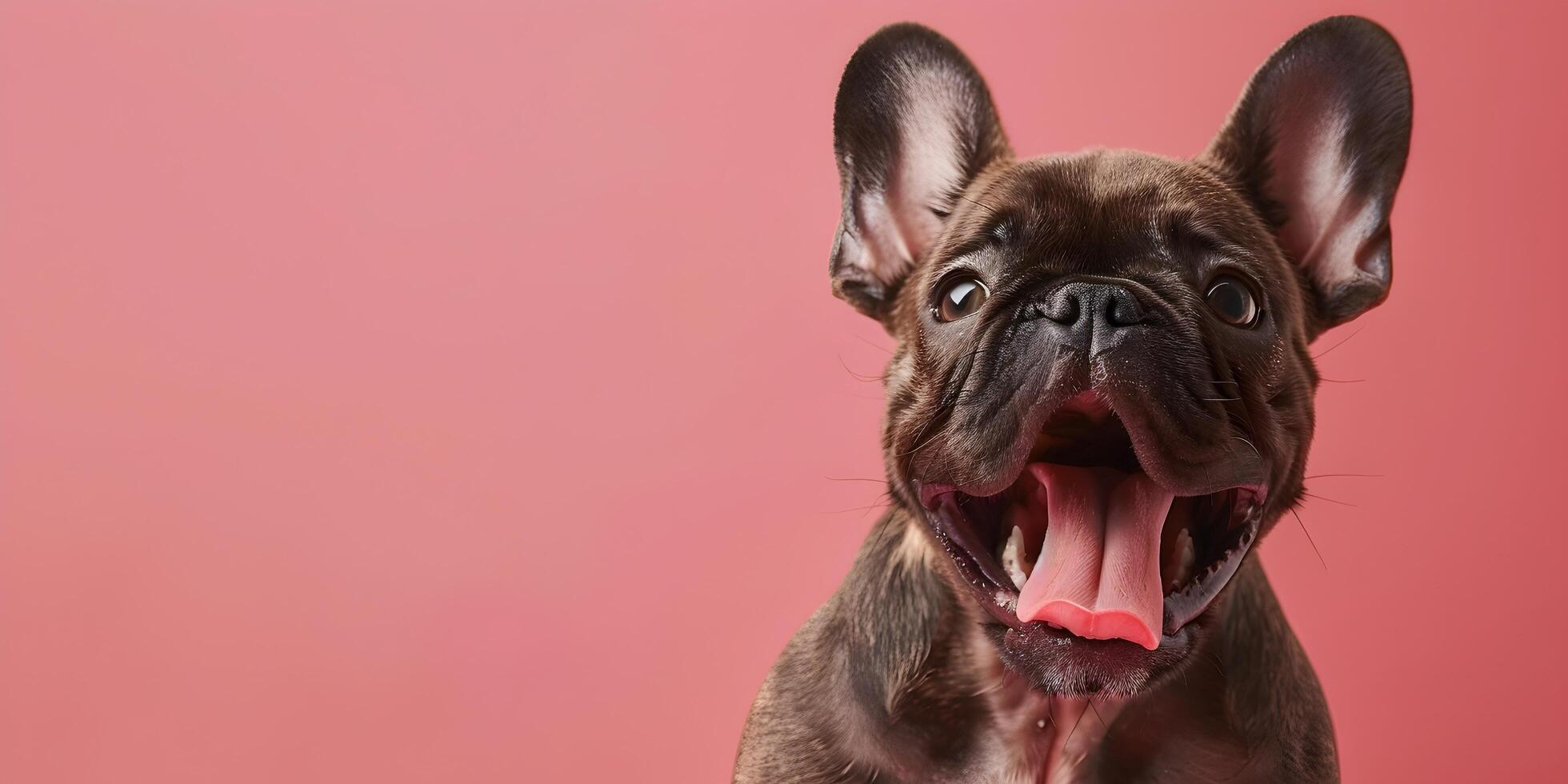 Frans bulldog hond dat heeft geopend haar mond en stokjes uit haar tong foto