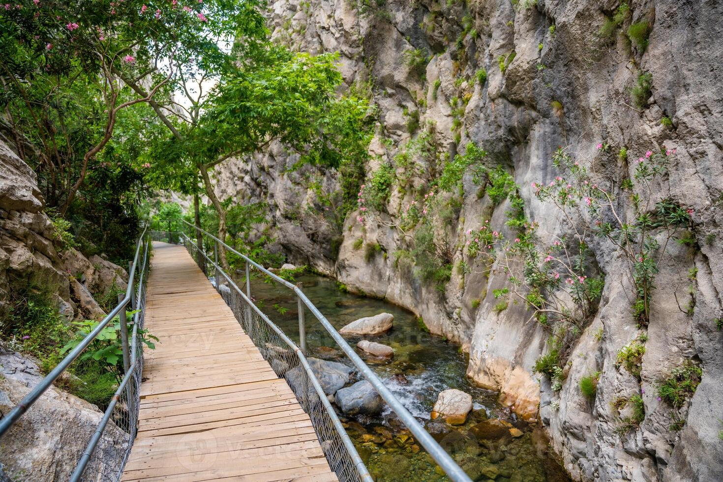 sapadere Ravijn met houten paden en watervallen van watervallen in de Stier bergen in de buurt alanya, kalkoen foto