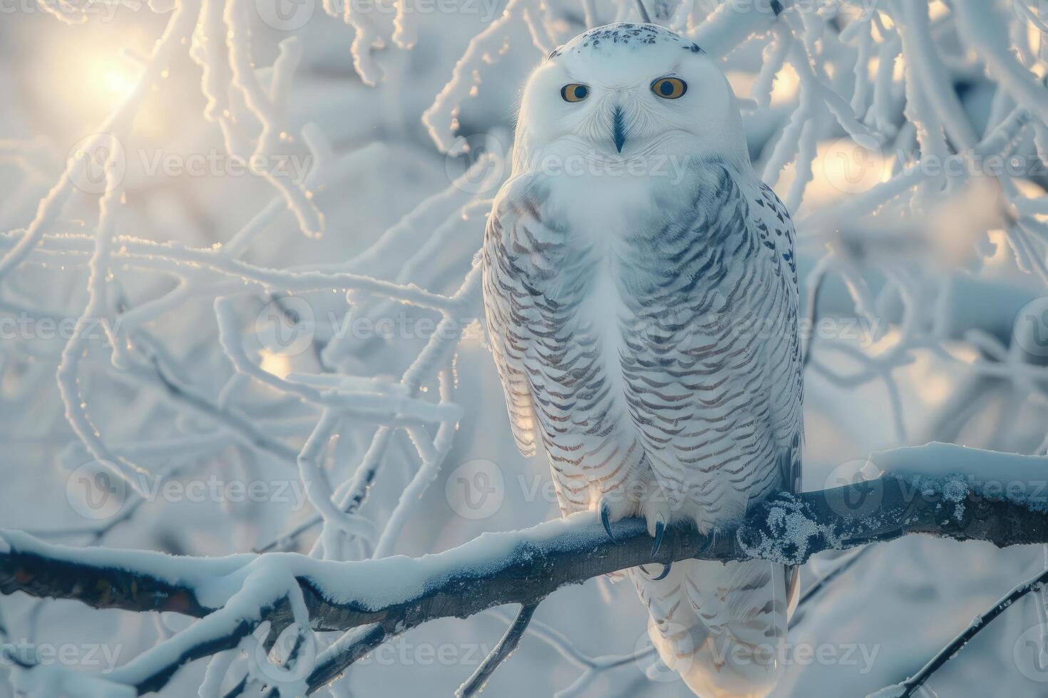 de vorstelijk besneeuwd uil Aan haar baars foto