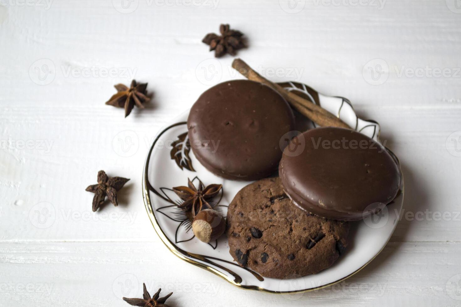 chocola koekjes dichtbij omhoog foto