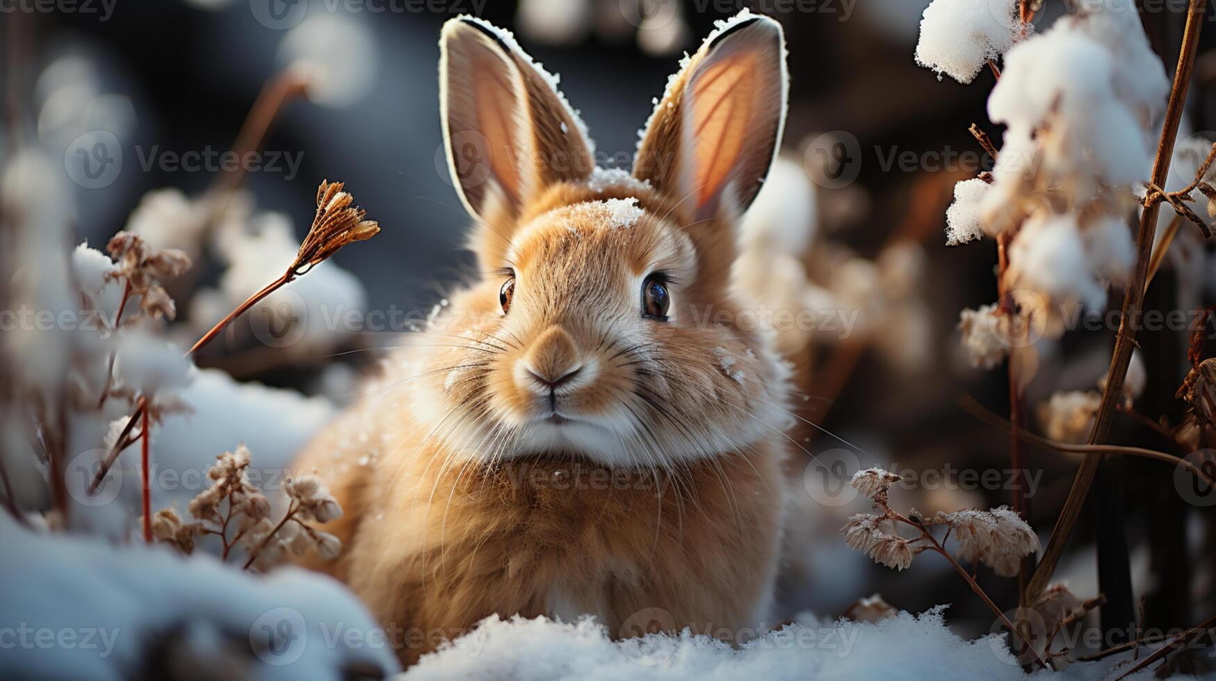 weinig konijn dier Aan winter sneeuw vakantie foto