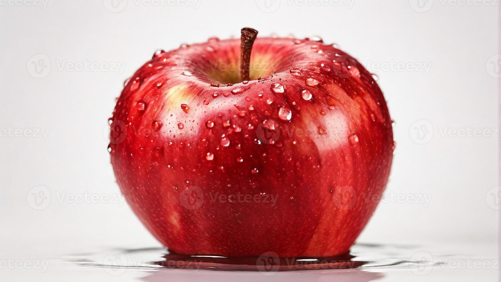 rood appel met voor de helft in water druppels geïsoleerd Aan een wit achtergrond foto