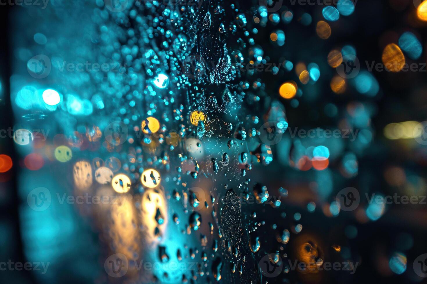 groot druppels van regen Aan de glas of kap van een auto met de lucht weerspiegeld. gegenereerd door kunstmatig intelligentie- foto