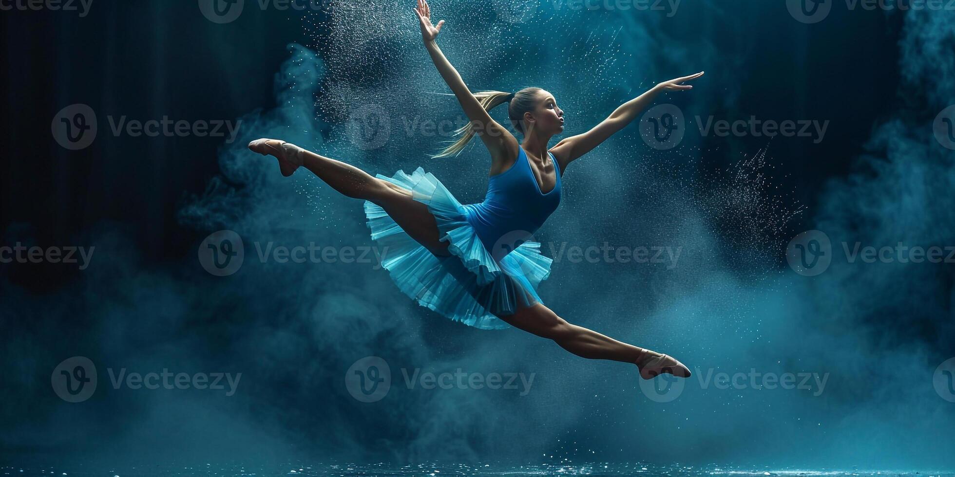 ai gegenereerd portret van een jong ballerina Aan pointe schoenen in een wit tutu tegen achtergrond van helder neon lichten. een jong bevallig ballet danser in bevallig houding. silhouet. ballet school- poster. foto