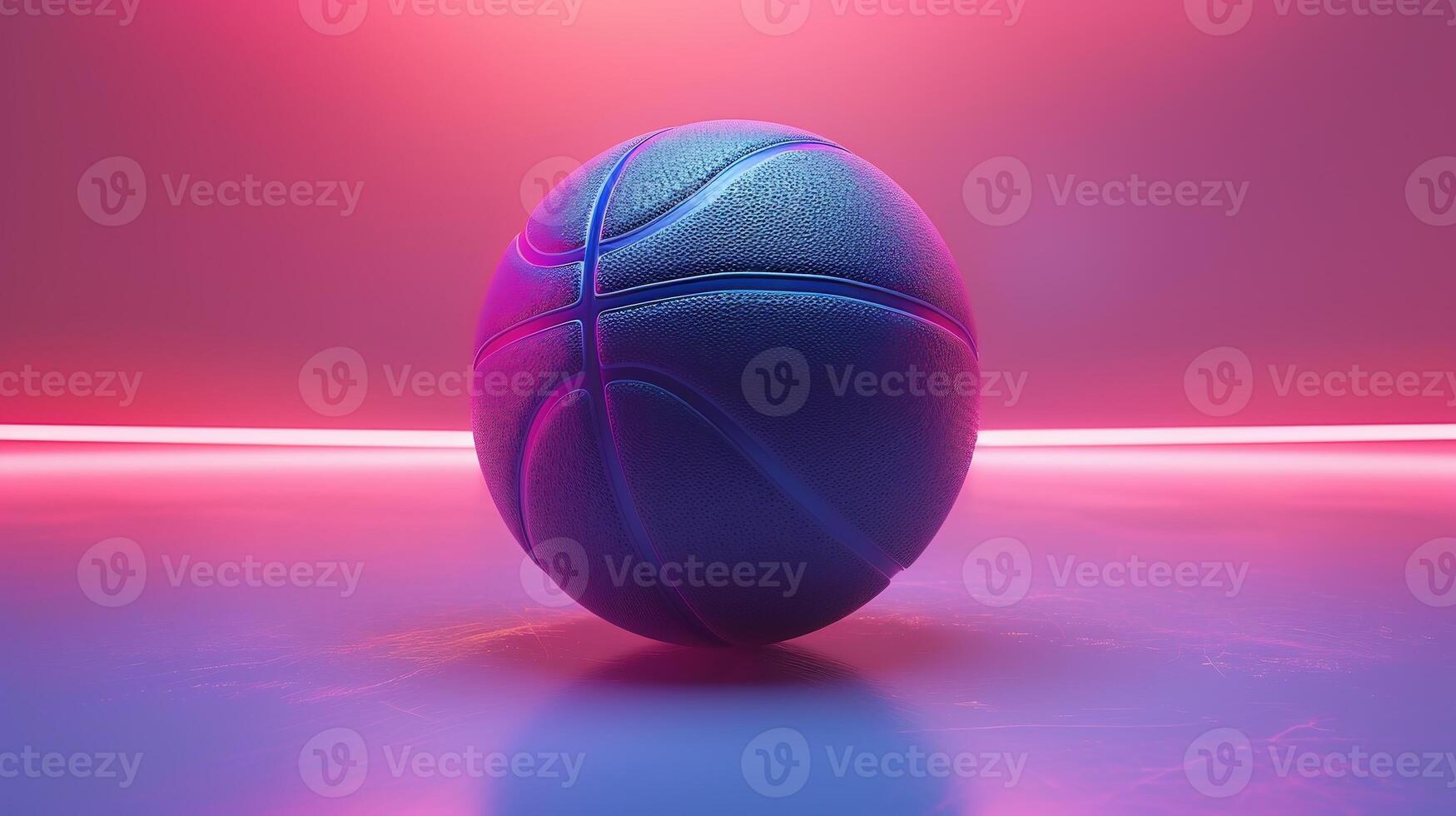 ai gegenereerd basketbal bal geïsoleerd Aan donker achtergrond. blauw neon spandoek. horizontaal sport thema poster, groet kaarten, koppen, website en app foto