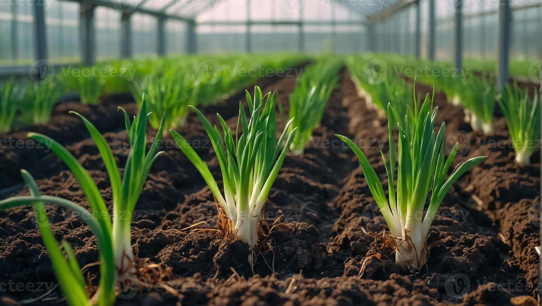 groen uien in de kas foto