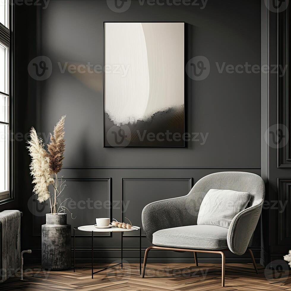 mockup Scandinavisch donker interieur ontwerp foto